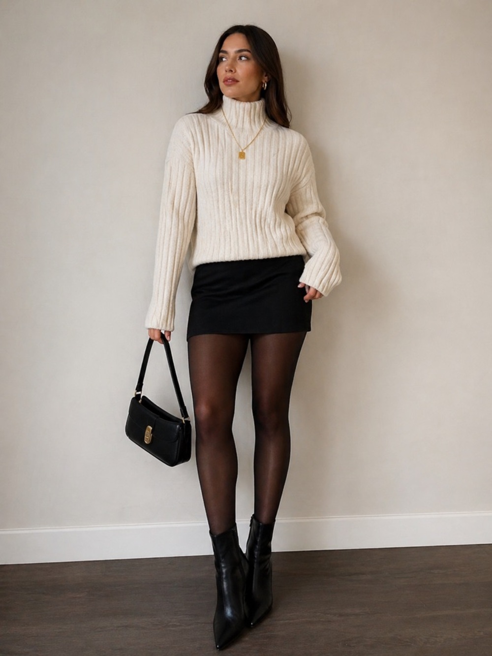 Chic Cream Ribbed Turtleneck Sweater